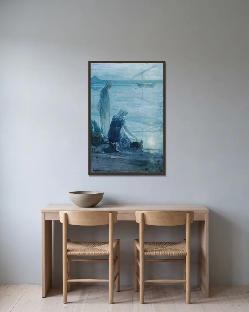 Mose i vassen av Henry Ossawa Tanner inramad på en vägg