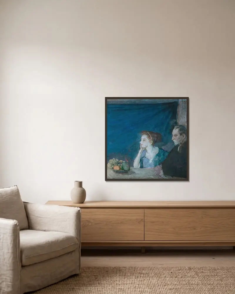 Porträt von Herrn und Frau Atherton Curtis mit Stillleben von Henry Ossawa Tanner gerahmt an einer Wand
