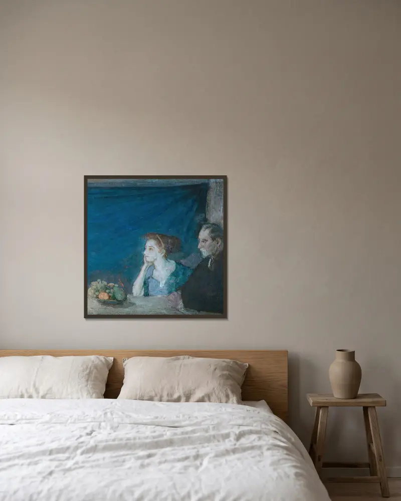Porträt von Herrn und Frau Atherton Curtis mit Stillleben von Henry Ossawa Tanner gerahmt an einer Wand