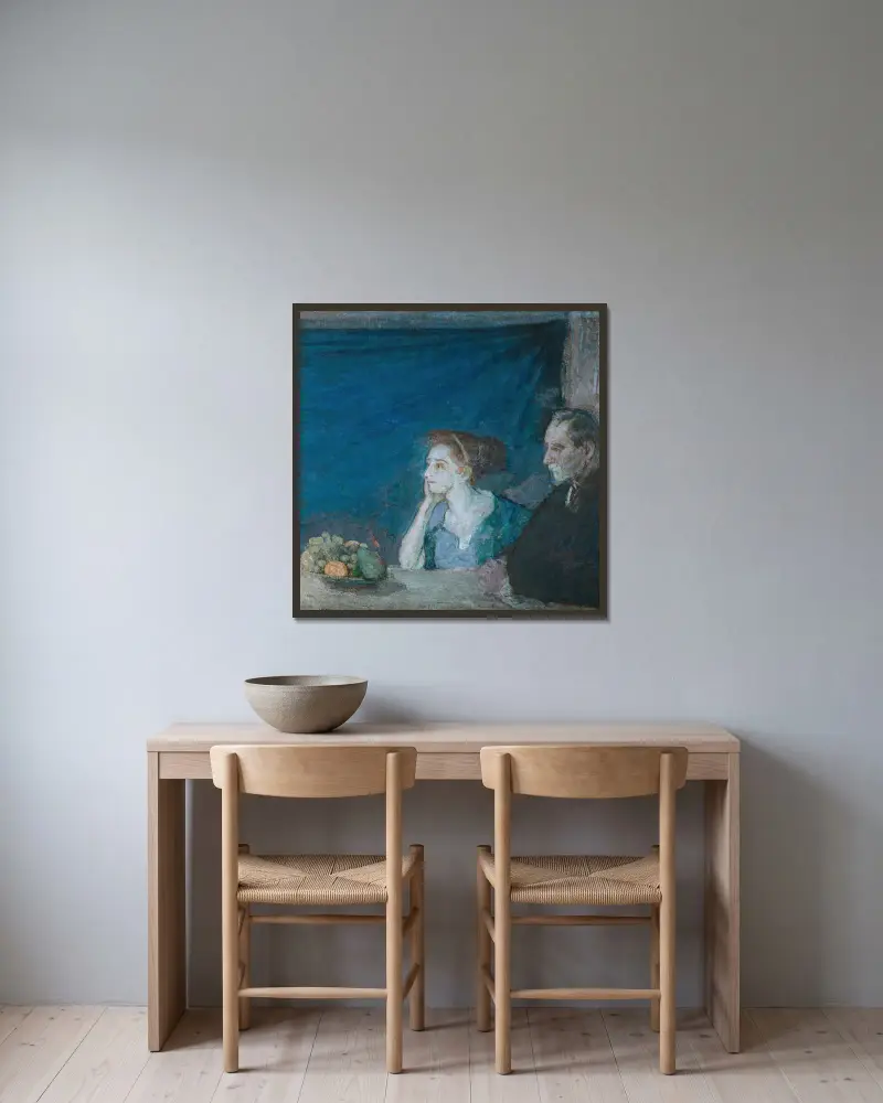 Porträt von Herrn und Frau Atherton Curtis mit Stillleben von Henry Ossawa Tanner gerahmt an einer Wand
