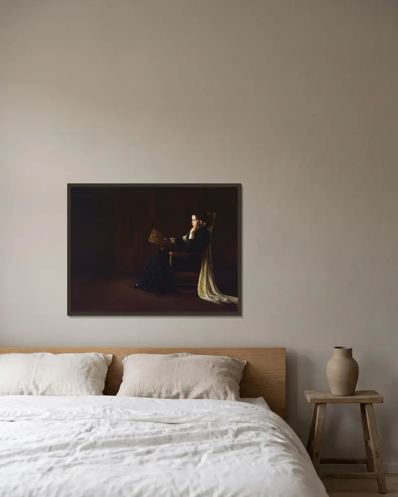 Porträtt av konstnärens mor av Henry Ossawa Tanner inramad på en vägg