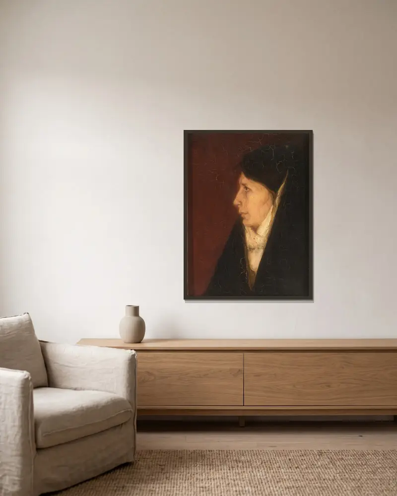 Profil av en kvinnas huvud av Henry Ossawa Tanner inramad på en vägg