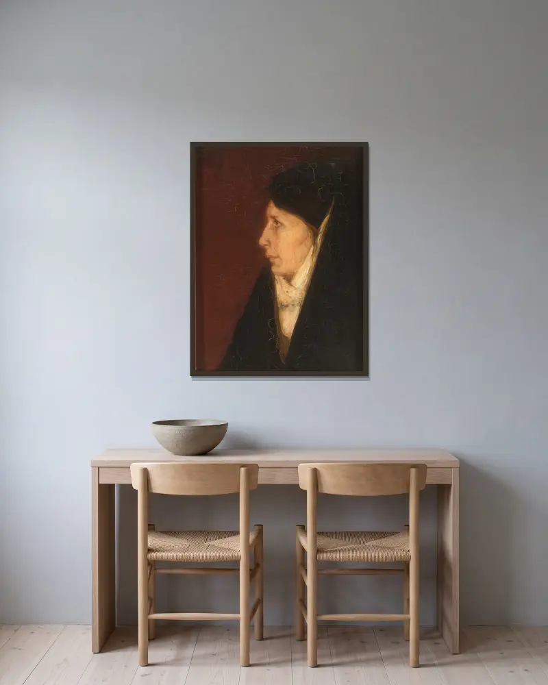 Profil av en kvinnas huvud av Henry Ossawa Tanner inramad på en vägg
