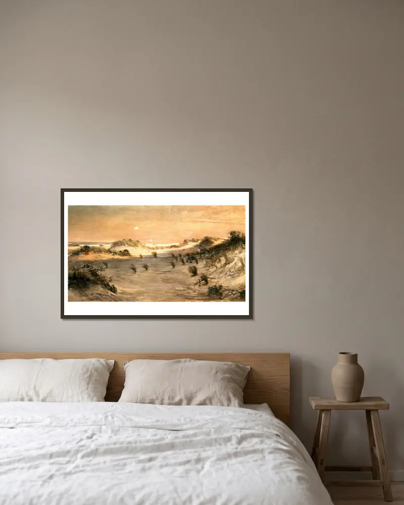 Sanddyner vid solnedgång, Atlantic City av Henry Ossawa Tanner inramad på en vägg
