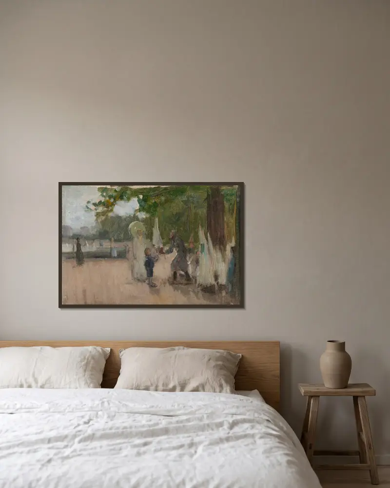 Mannen som hyrde ut båtar av Henry Ossawa Tanner inramad på en vägg