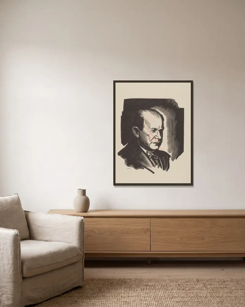Omslag till boken Był człowiek, co się Shakespeare zwał av Konrad Haemmerling, 1939 – nr 1 av Stanisław Ostoja-Chrostowski inramad på en vägg