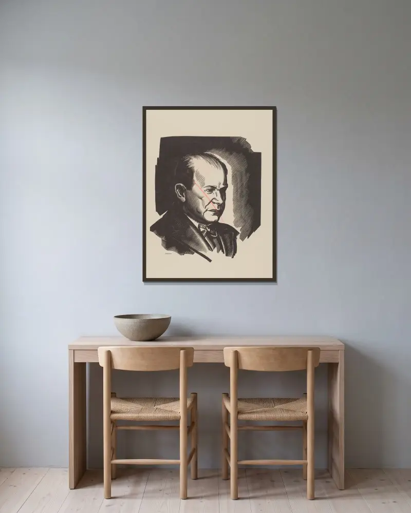 Omslag till boken Był człowiek, co się Shakespeare zwał av Konrad Haemmerling, 1939 – nr 1 av Stanisław Ostoja-Chrostowski inramad på en vägg