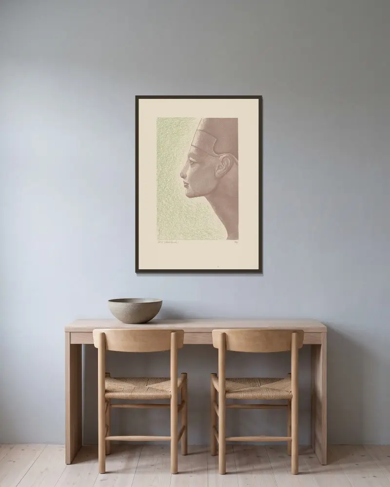 Omslag till boken Kleopatra. Życiorys Królowej av Emil Ludwig, 1939 – nr 2 av Stanisław Ostoja-Chrostowski inramad på en vägg