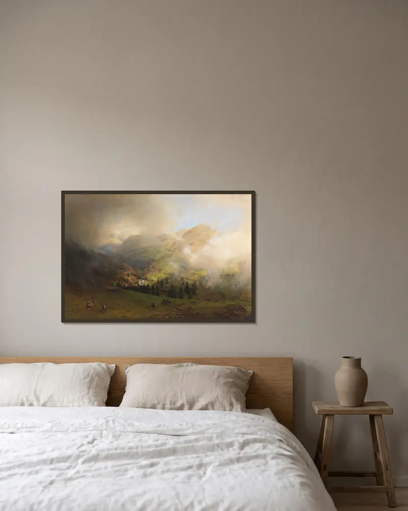Pohled na Rigi, Oswald Achenbach v rámu na stěně