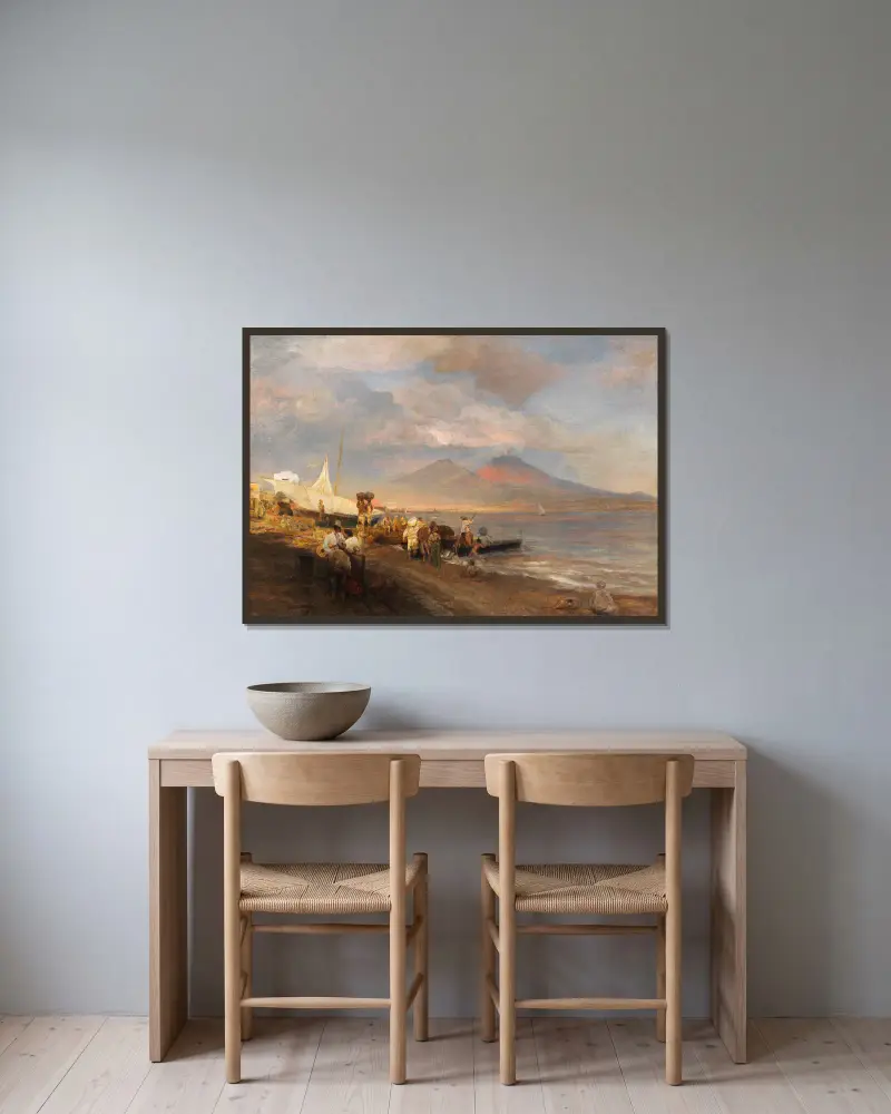 Neapelbukten med utsikt mot Vesuvius av Oswald Achenbach inramad på en vägg