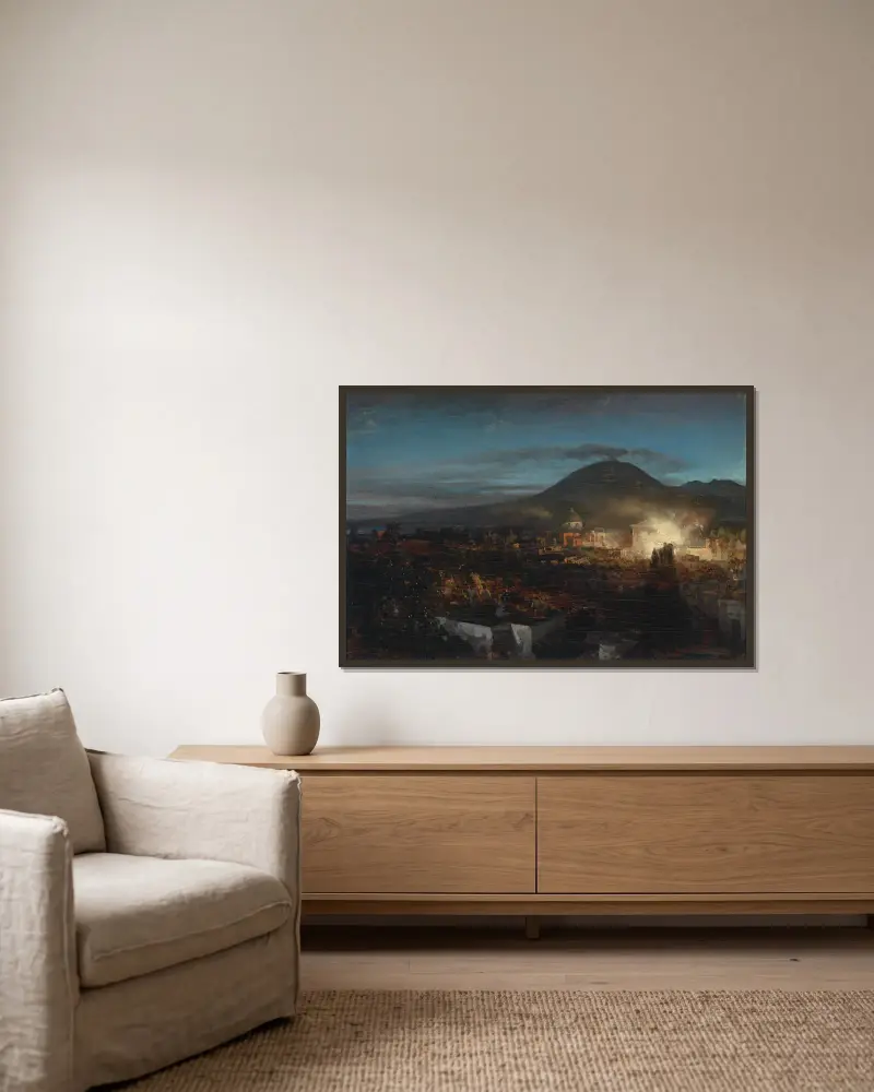 Fyrverkeri i Torre dell'Annunziata av Oswald Achenbach inramad på en vägg