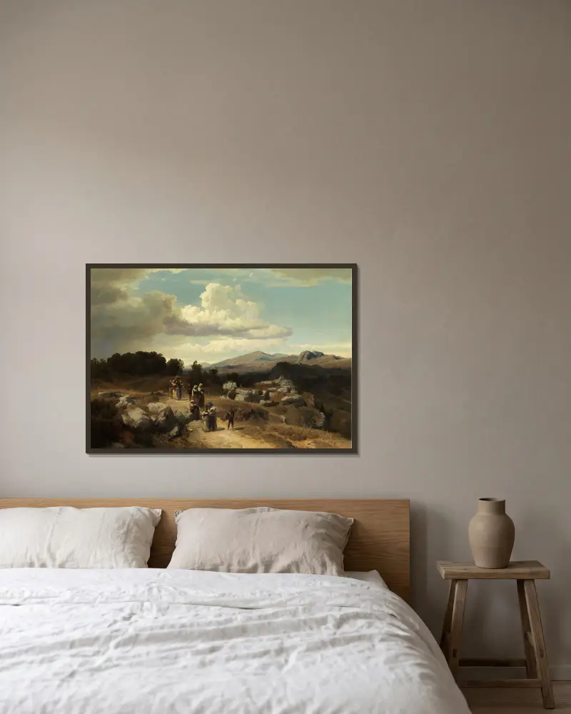 Söndagspromenad på den romerska landsbygden av Oswald Achenbach inramad på en vägg