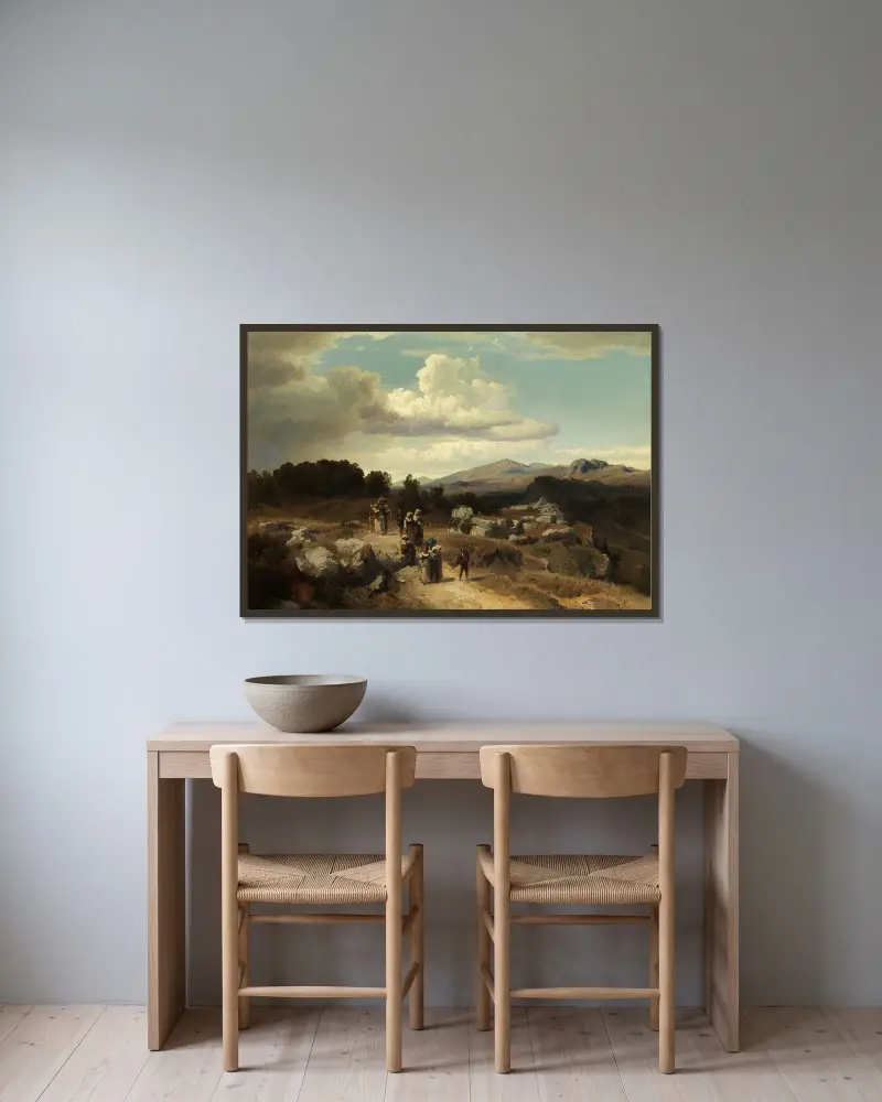 Söndagspromenad på den romerska landsbygden av Oswald Achenbach inramad på en vägg