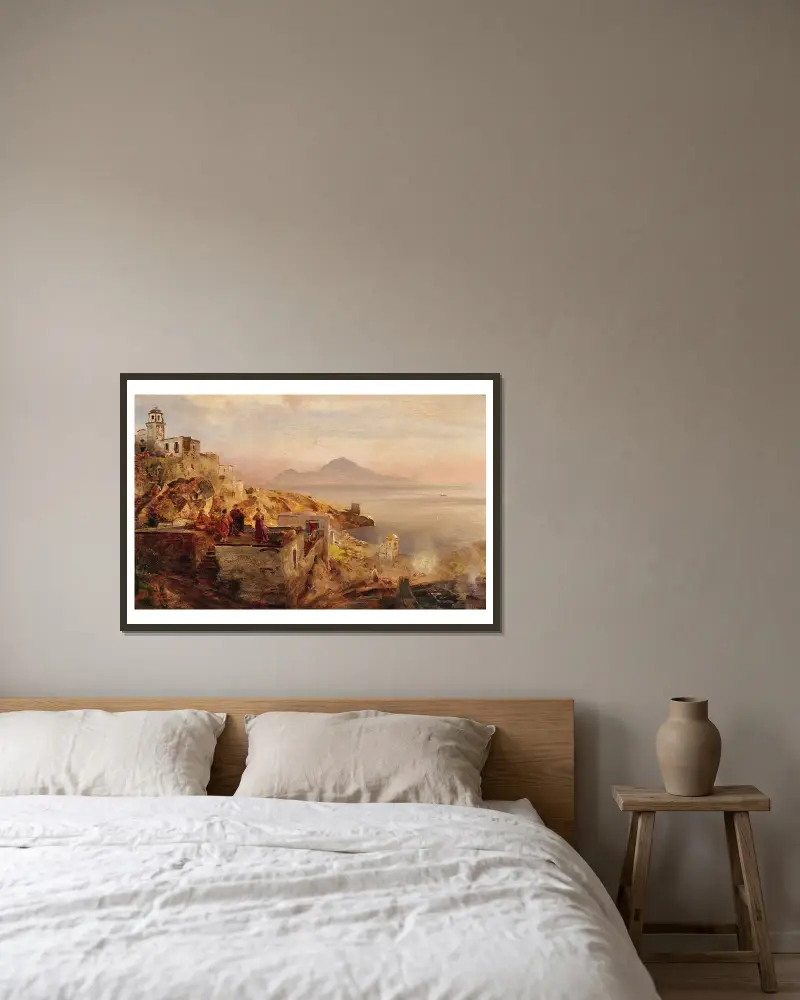Neapelbukten av Oswald Achenbach inramad på en vägg