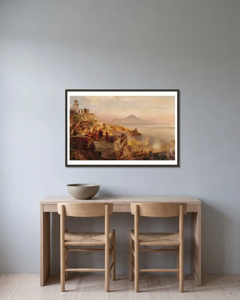 Neapelbukten av Oswald Achenbach inramad på en vägg