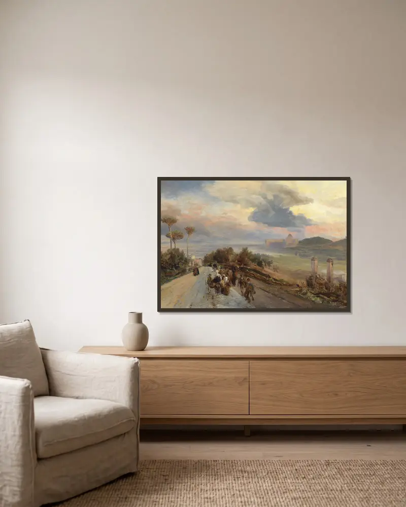 Via Cassia u Říma, Oswald Achenbach v rámu na stěně