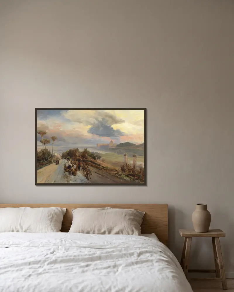 Via Cassia u Říma, Oswald Achenbach v rámu na stěně
