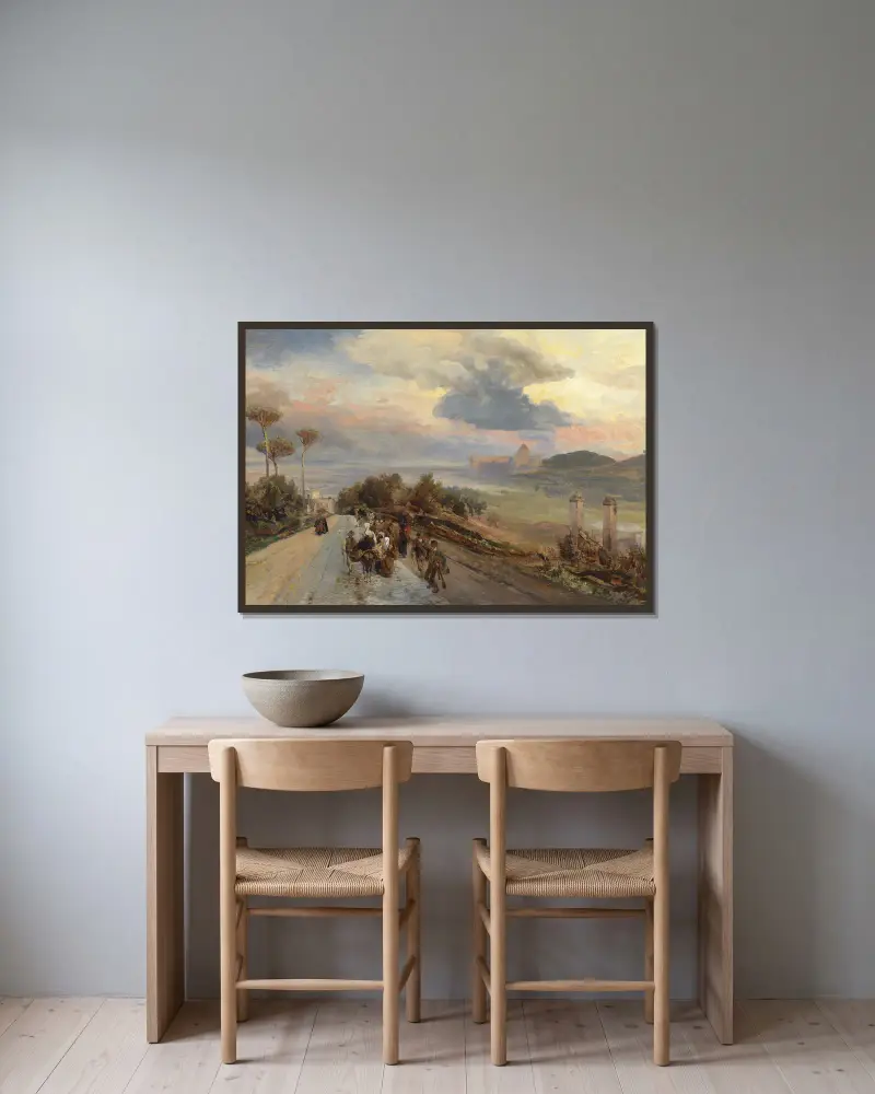 Via Cassia u Říma, Oswald Achenbach v rámu na stěně