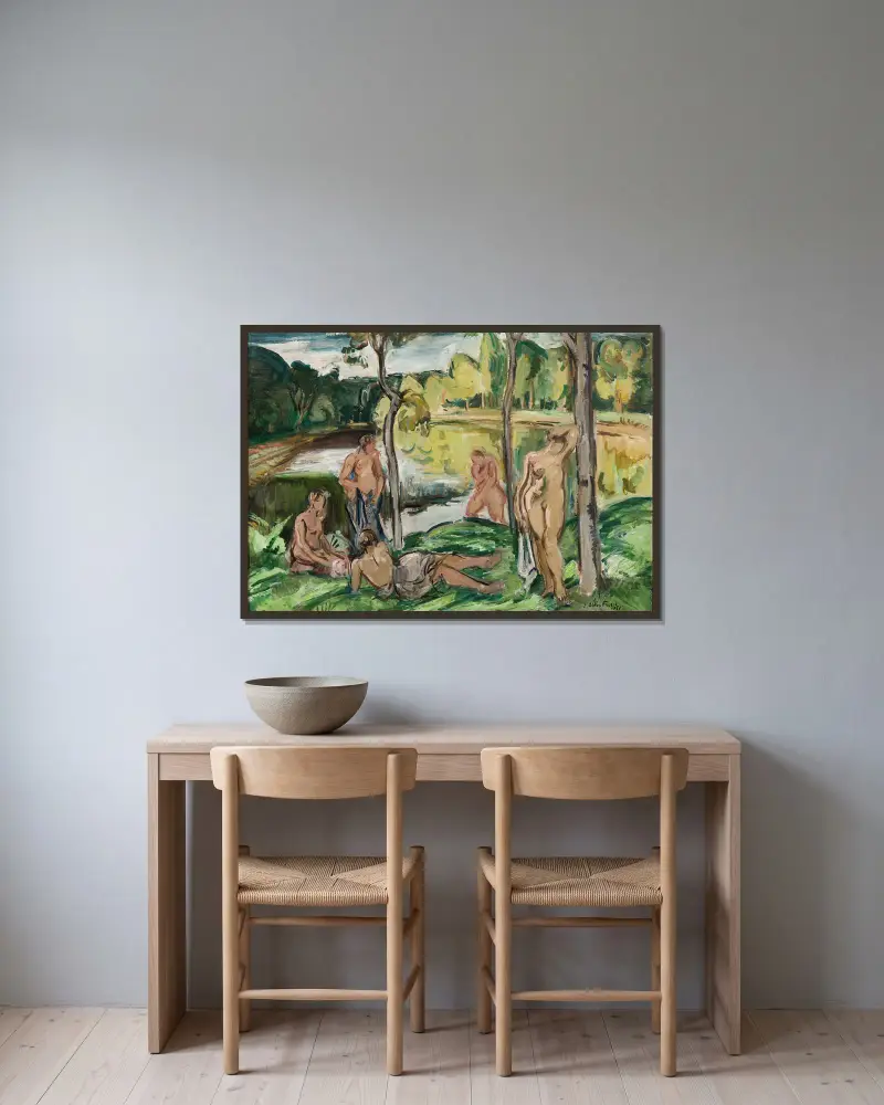 Baigneuses sur la Rance av Emile Othon Friesz inramad på en vägg