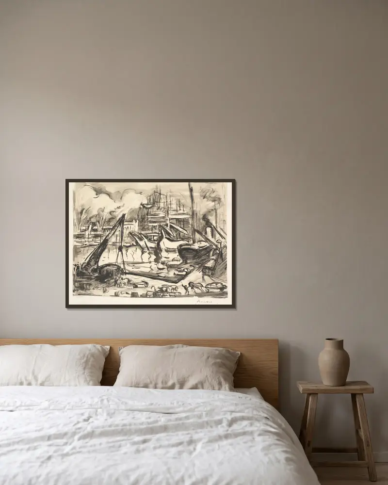 Havnebassängen Kattendijk i Antwerpen av Emile Othon Friesz inramad på en vägg