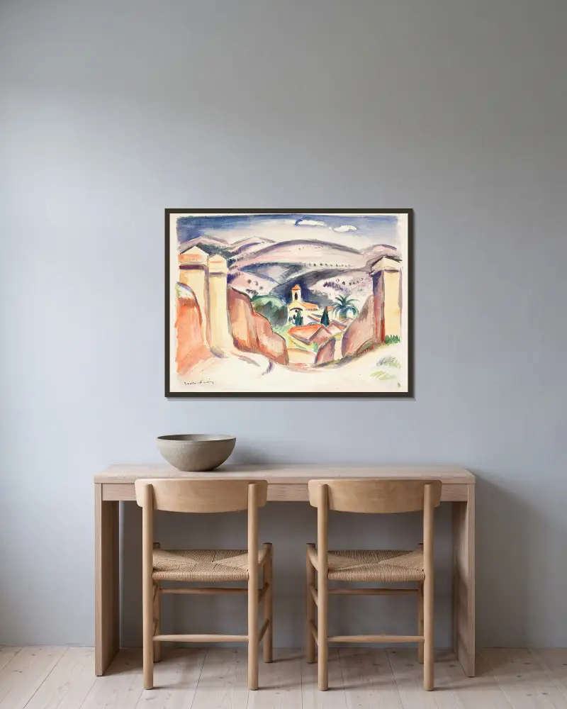 Ingången till Cassis, även kallad Kyrktornet i Cassis av Emile Othon Friesz inramad på en vägg