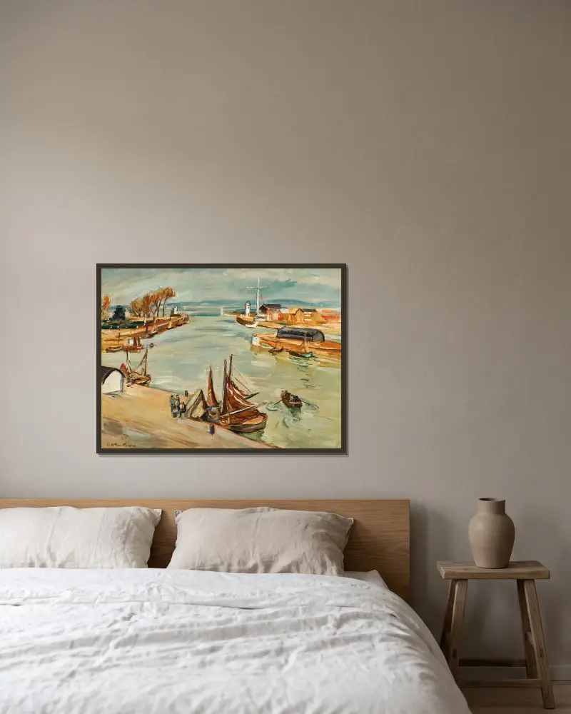 Le port de Honfleur – nr 1 av Emile Othon Friesz inramad på en vägg