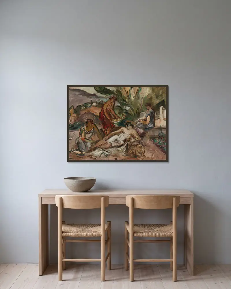 Les Baigneuses av Emile Othon Friesz inramad på en vägg