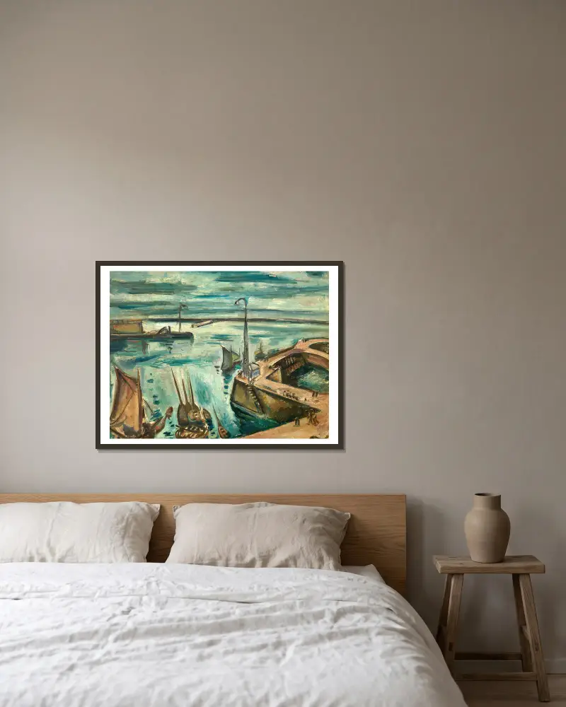 Hamnen i Le Havre av Emile Othon Friesz inramad på en vägg