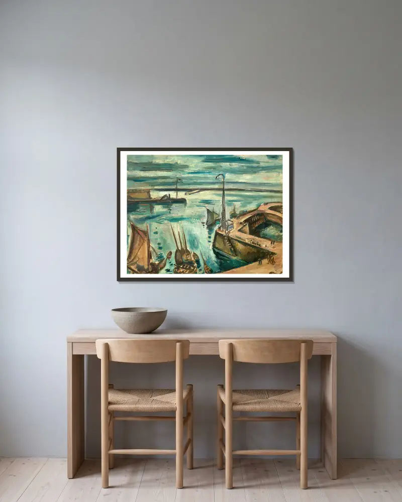 Hamnen i Le Havre av Emile Othon Friesz inramad på en vägg