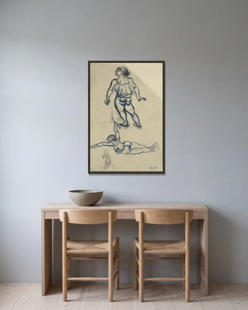 Tre studier af en kvindelig akrobat, i trapez og gående. av Emile Othon Friesz inramad på en vägg