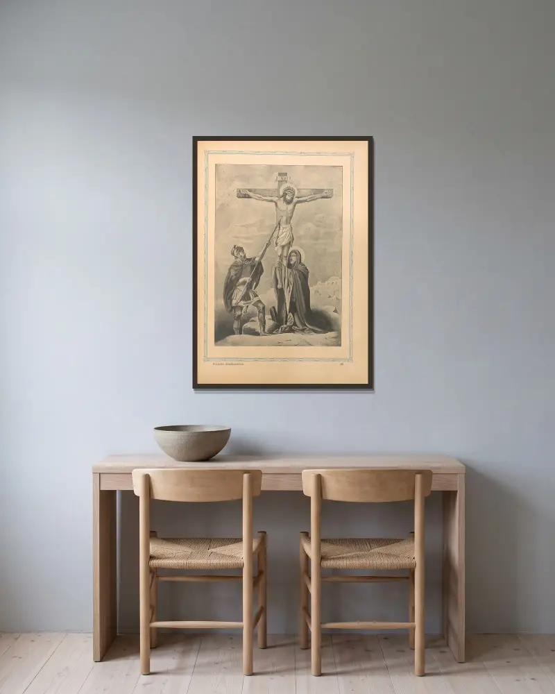 Crucifixion av Otto Bitschnau inramad på en vägg