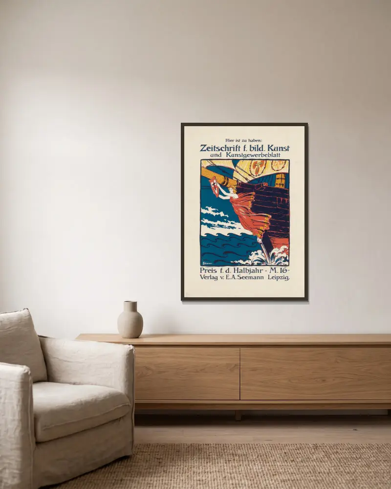 Hier zu haben; Zeitschrift für bildende Kunst und Kunstgewerbe von Otto Eckmann gerahmt an einer Wand