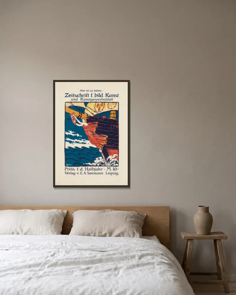 Hier zu haben; Zeitschrift für bildende Kunst und Kunstgewerbe von Otto Eckmann gerahmt an einer Wand