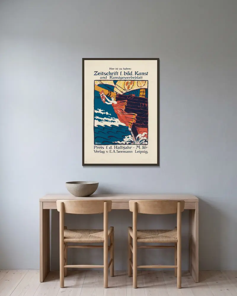 Hier zu haben; Zeitschrift für bildende Kunst und Kunstgewerbe von Otto Eckmann gerahmt an einer Wand