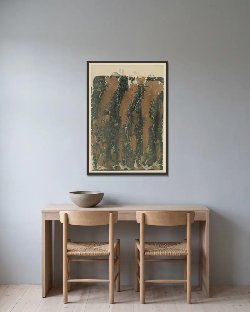 Marmorpapier, 1894 – nr 3 av Otto Eckmann inramad på en vägg