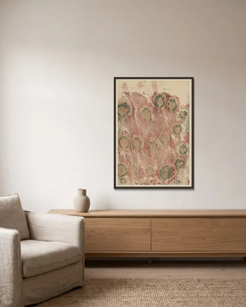 Marmorpapier, 1894 – Nr. 6 von Otto Eckmann gerahmt an einer Wand
