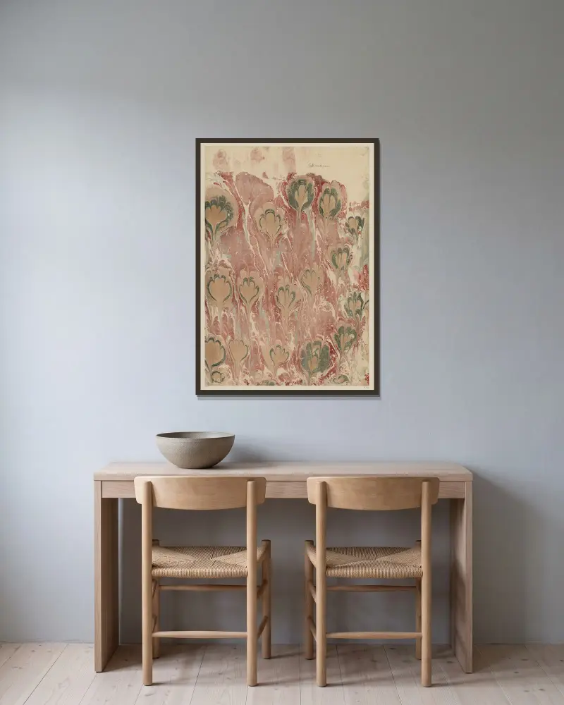 Marmorpapier, 1894 – Nr. 6 von Otto Eckmann gerahmt an einer Wand