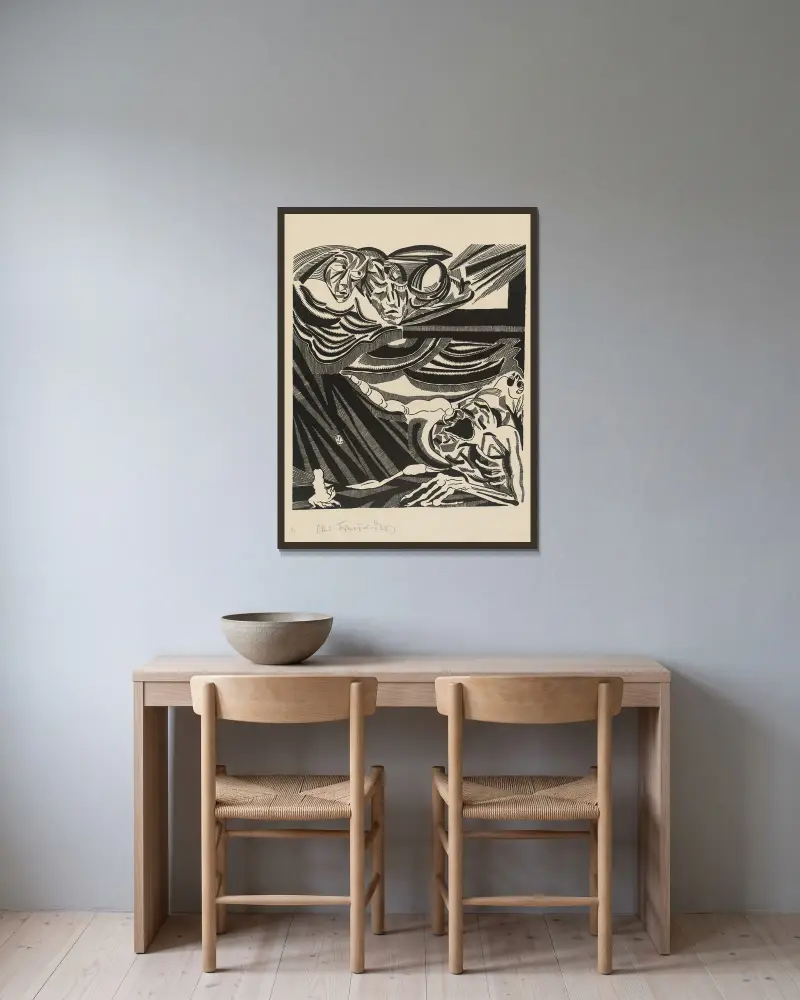 Die Zeichen, 1919 – Nr. 4 von Otto Freundlich gerahmt an einer Wand
