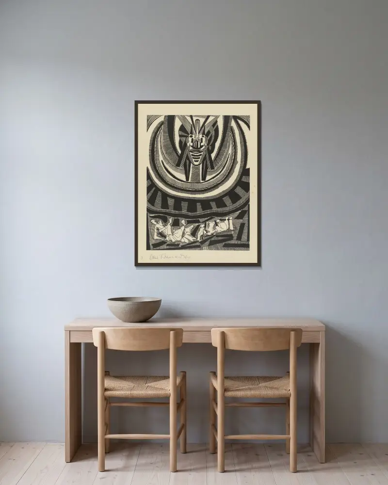 Die Zeichen, 1919 – Nr. 5 von Otto Freundlich gerahmt an einer Wand