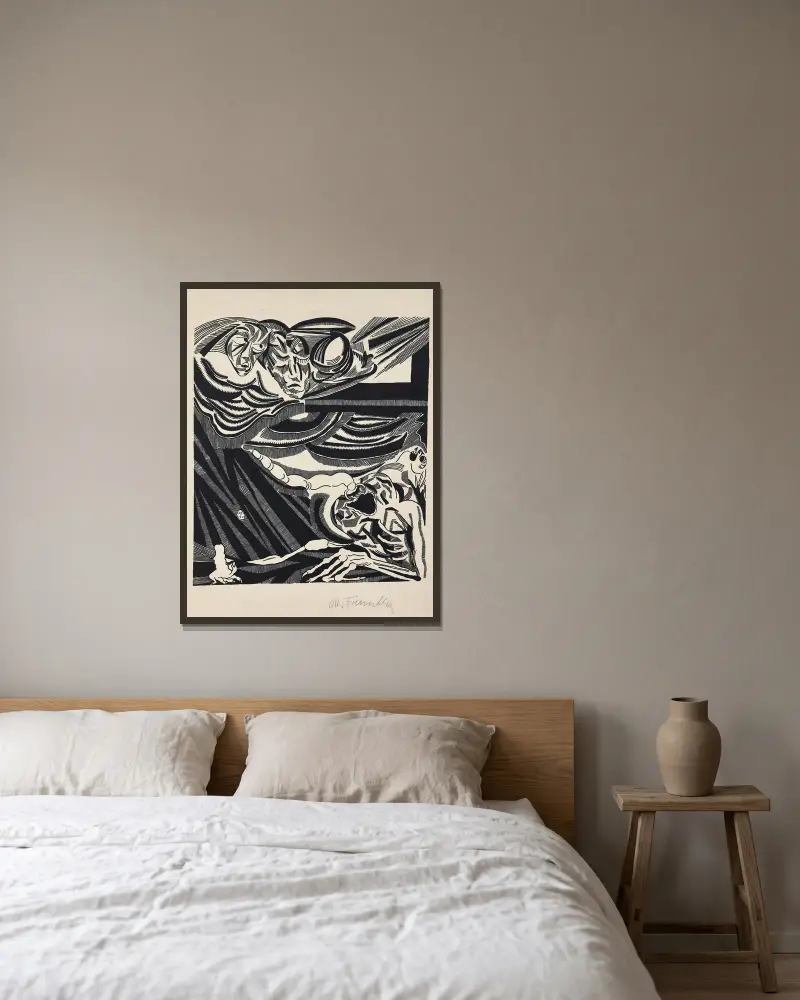 Die Zeichen Pl.4 von Otto Freundlich gerahmt an einer Wand