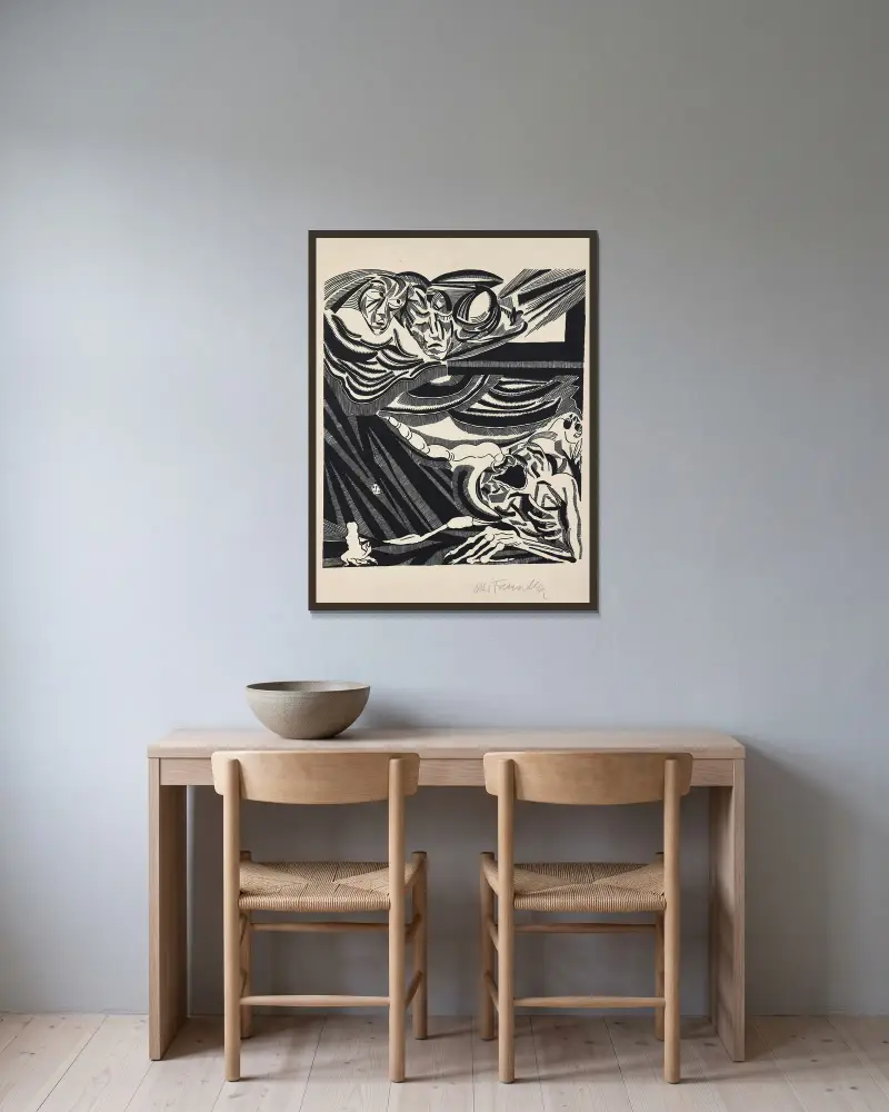 Die Zeichen Pl.4 von Otto Freundlich gerahmt an einer Wand