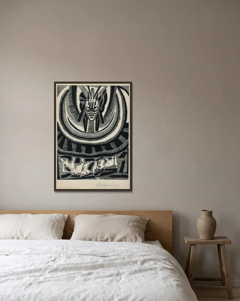 Die Zeichen Pl.6 von Otto Freundlich gerahmt an einer Wand