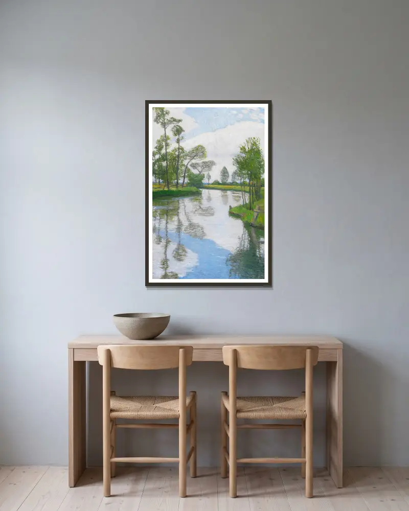 Flußufer av Otto Modersohn inramad på en vägg