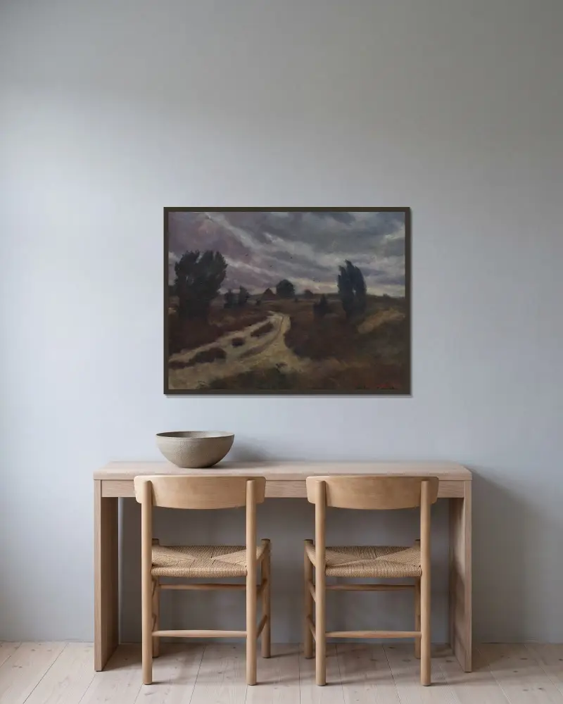 Lüneburger Heide av Otto Modersohn inramad på en vägg