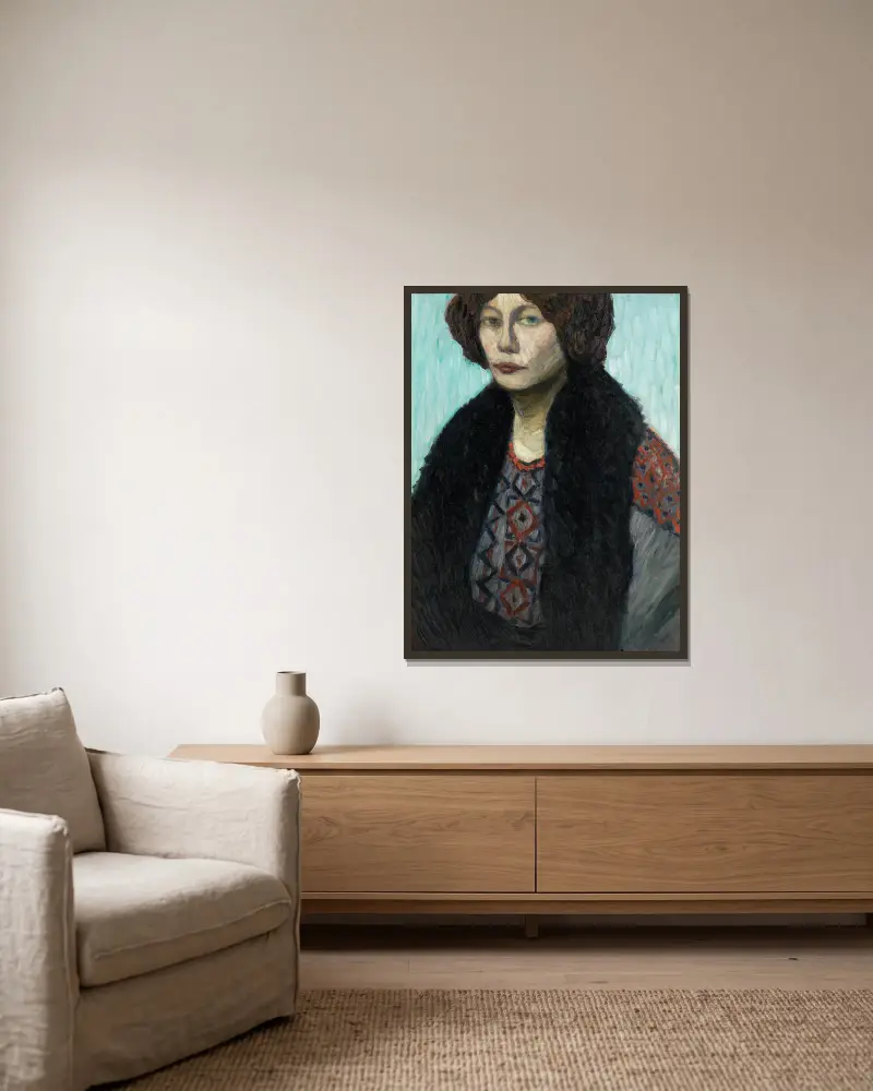 Portrait Louise Modersohn-Breling av Otto Modersohn inramad på en vägg