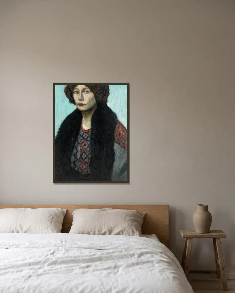 Portrait Louise Modersohn-Breling av Otto Modersohn inramad på en vägg