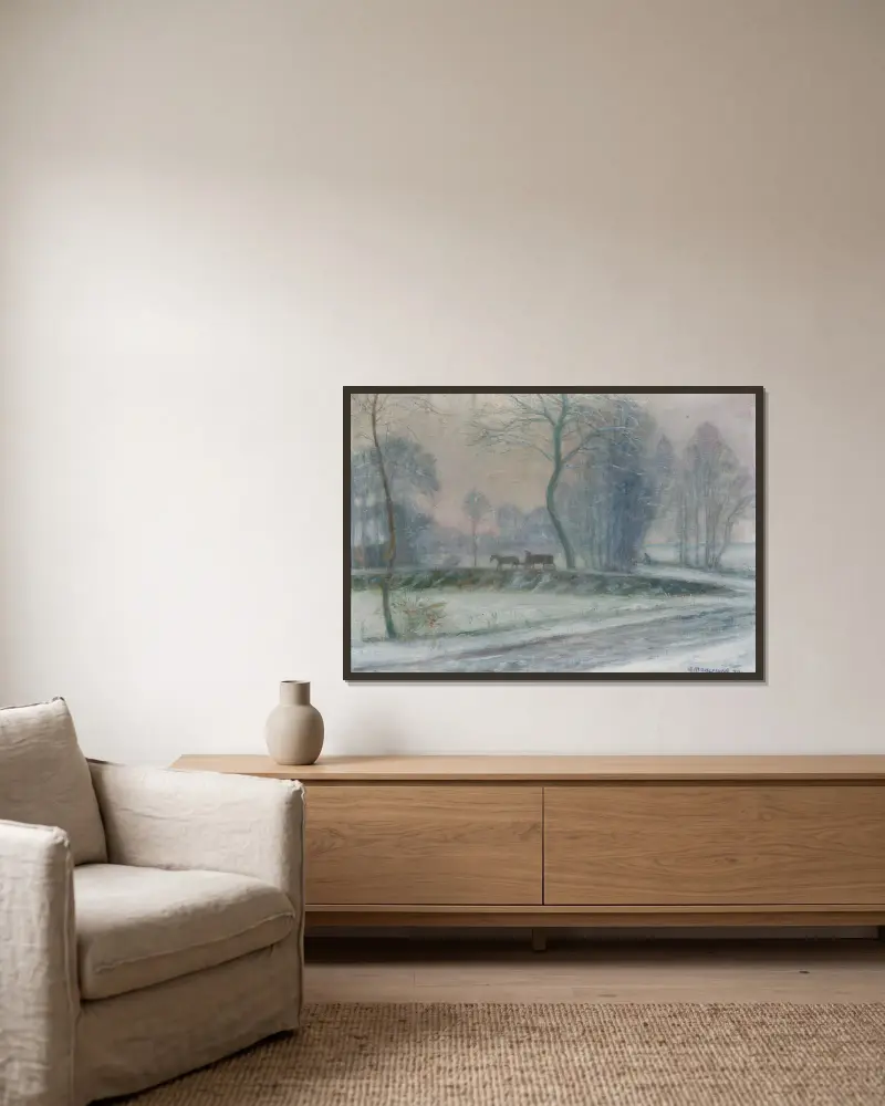 Snow-landscape av Otto Modersohn inramad på en vägg
