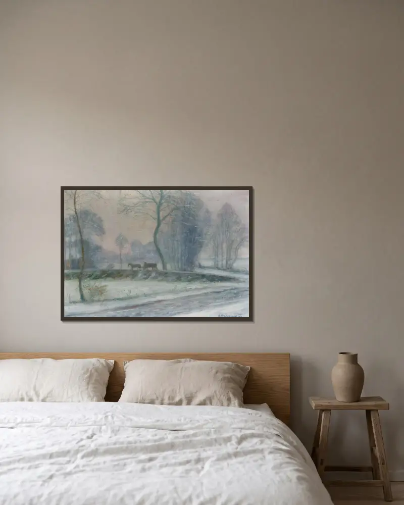 Snow-landscape av Otto Modersohn inramad på en vägg