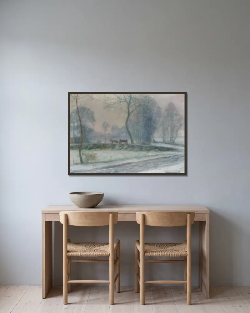 Snow-landscape av Otto Modersohn inramad på en vägg