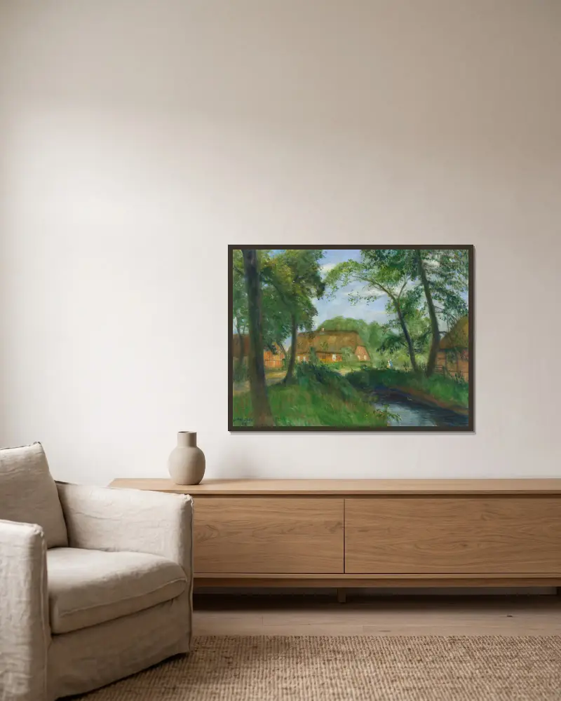 Sommer im alten Dorf (am Ortseingang von Fischerhude) av Otto Modersohn inramad på en vägg